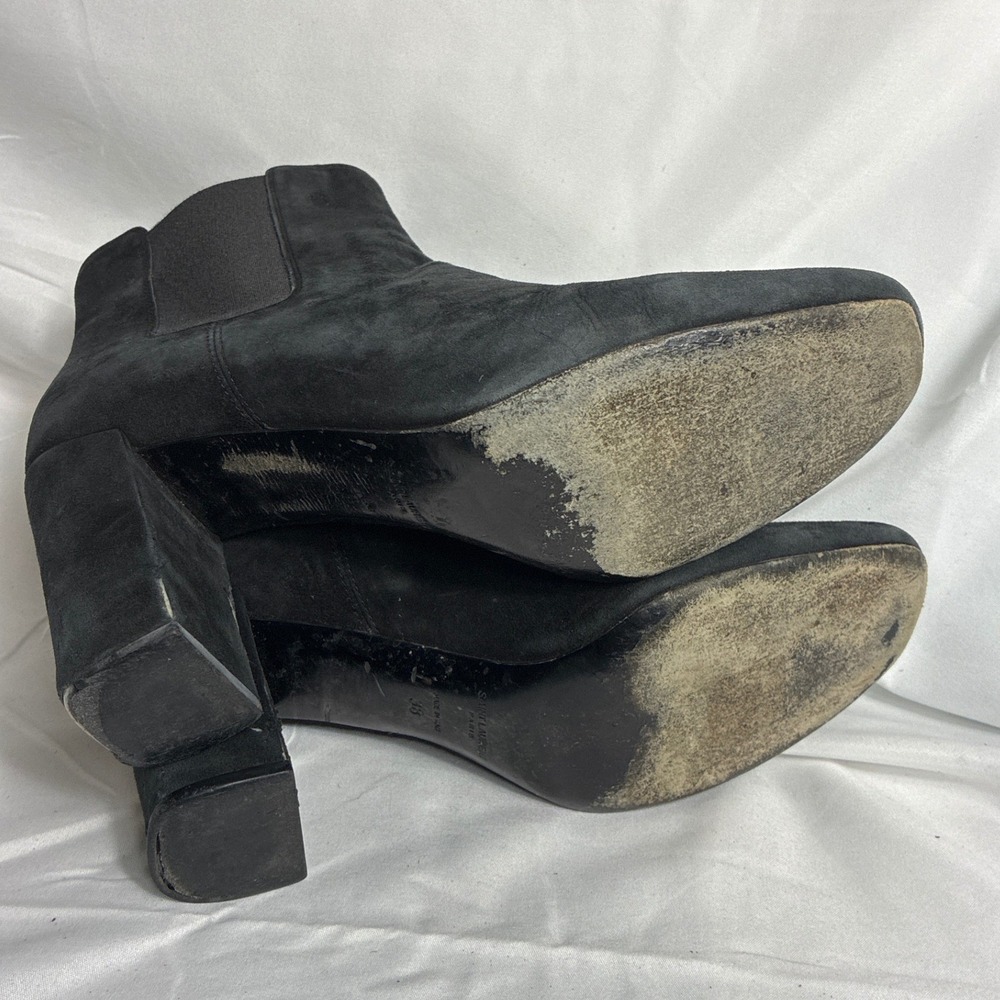 Saint Laurent Paris Loulou 70 Black Suede Chelsea Block Heel Boots 393796 38 - Picture 7 of 10